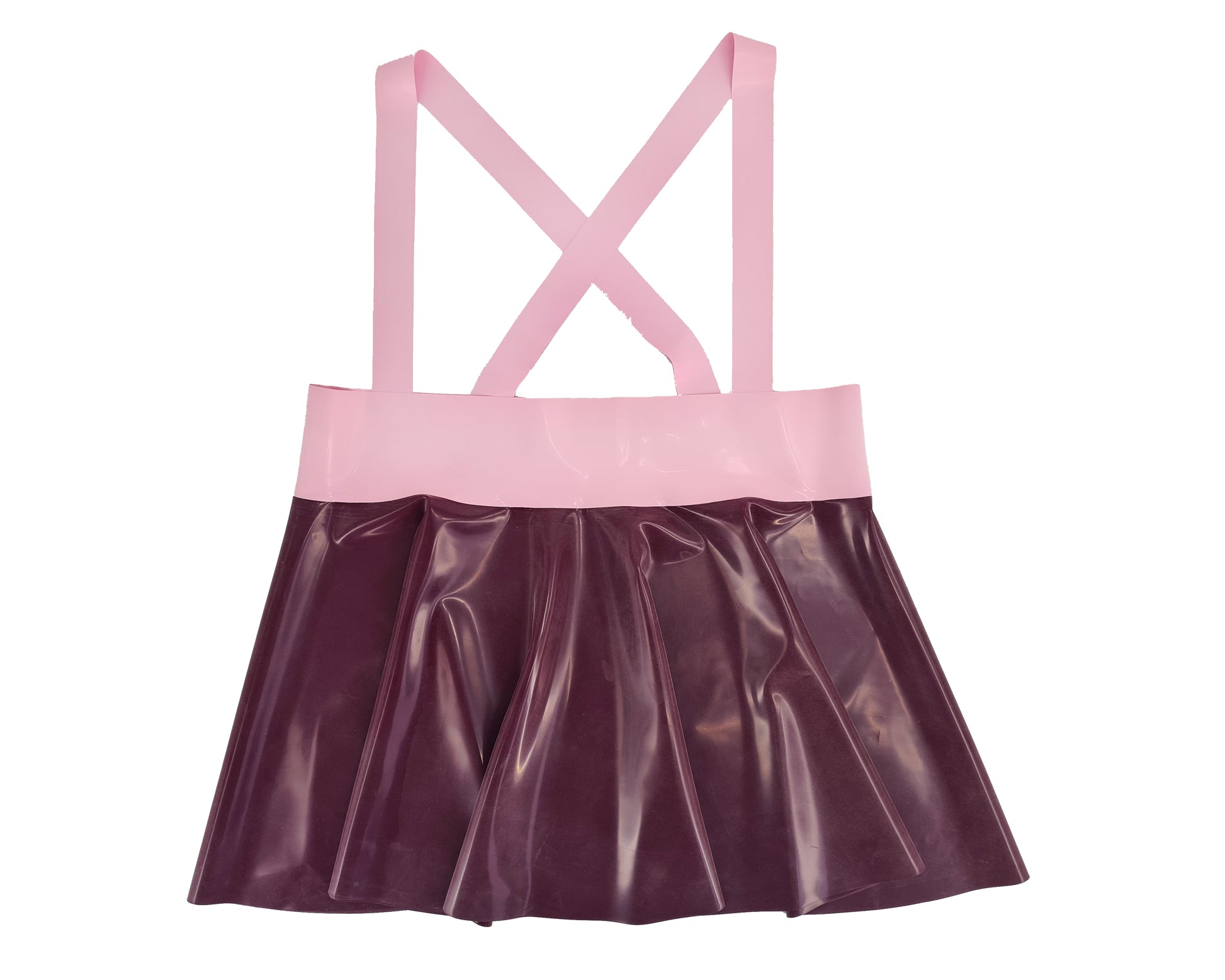 High waist latex full circle mini skater skirt with braces - Lottielatex