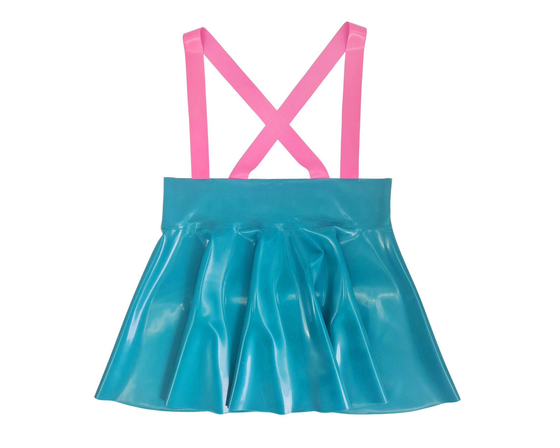 High waist latex full circle mini skater skirt with braces - Lottielatex