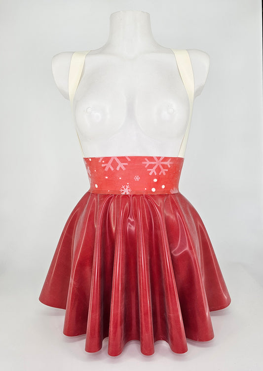 CLEARANCE Sizes XS-XL Christmas latex high waist full circle mini skater skirt with braces - Lottielatex