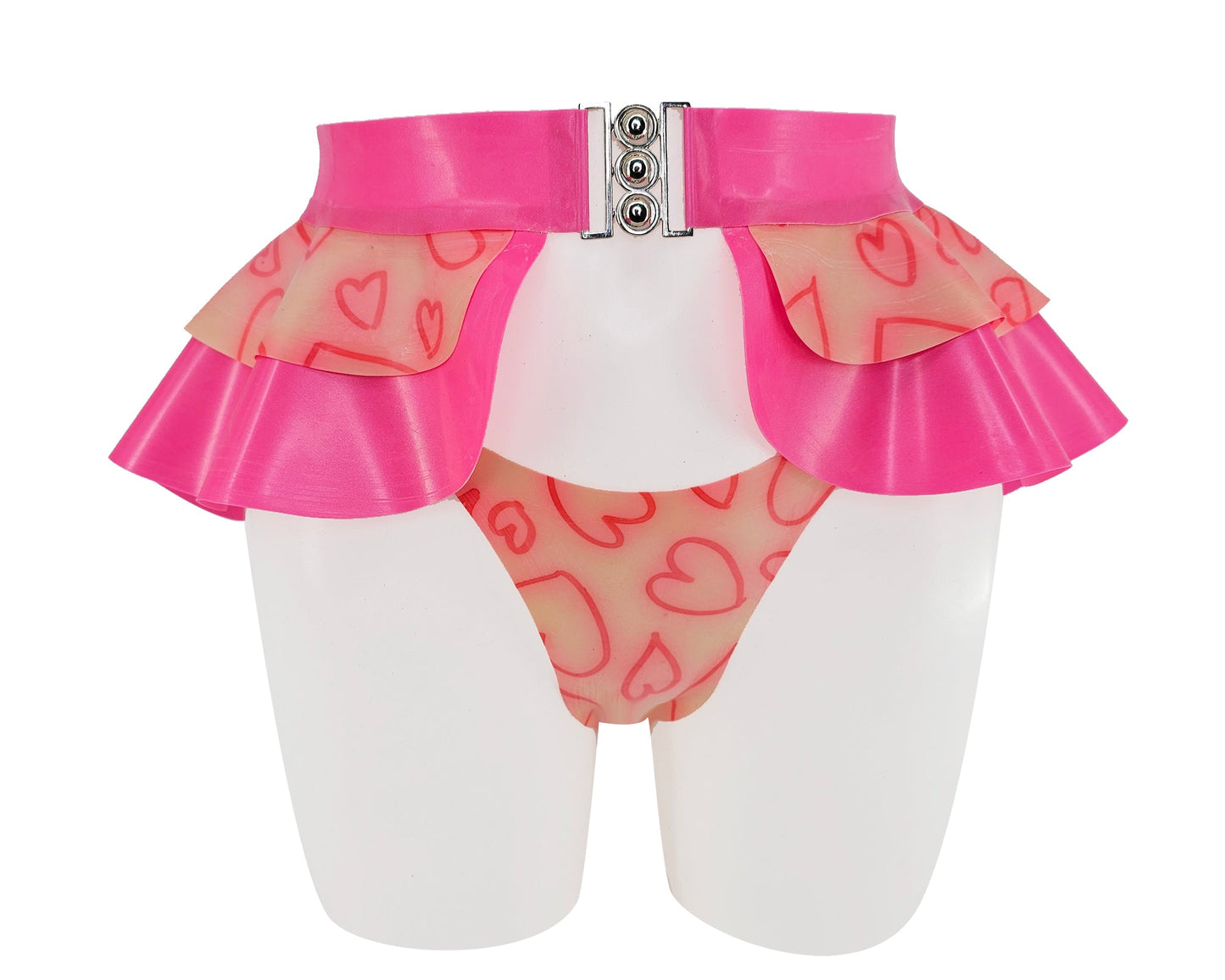 CLEARANCE Sizes XS - XL Heart latex bandeau top, peplum belt and thong set - Lottielatex