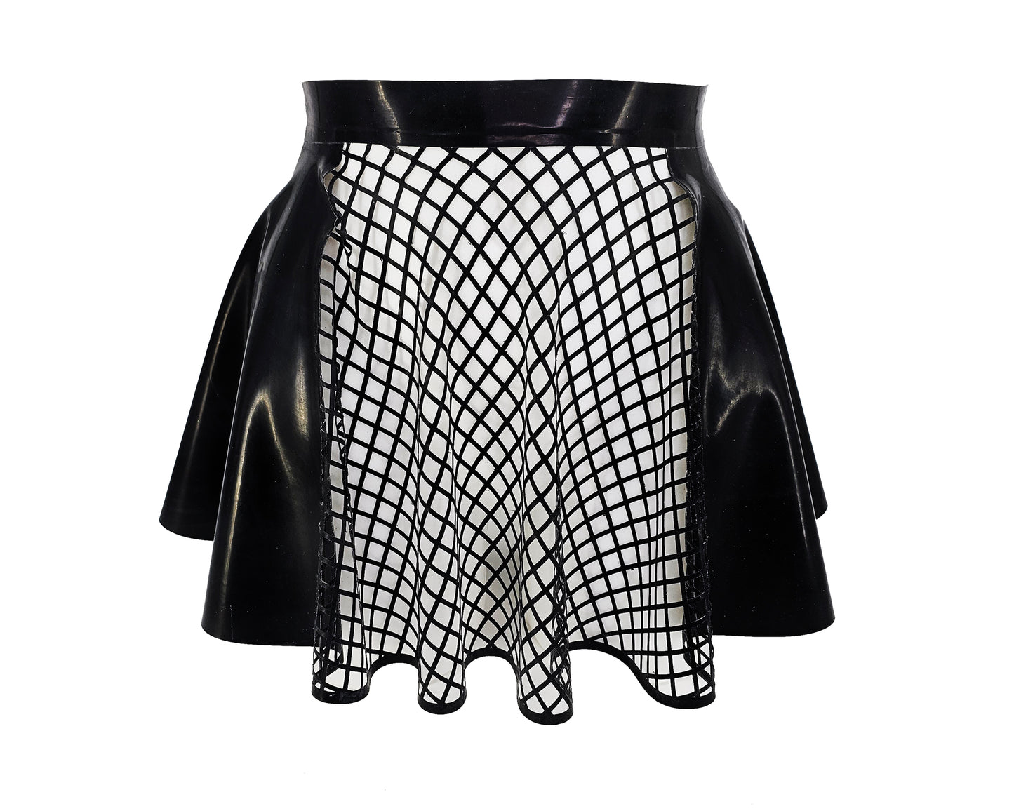 Lasercut latex fishnet panelled full circle skater skirt - Lottielatex
