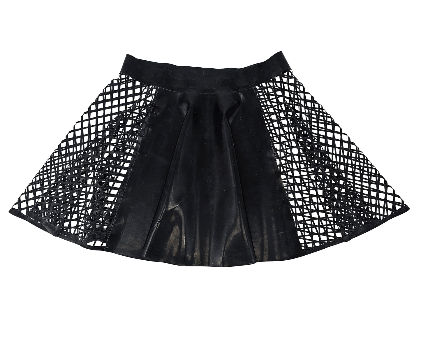 Lasercut latex fishnet panelled full circle skater skirt - Lottielatex