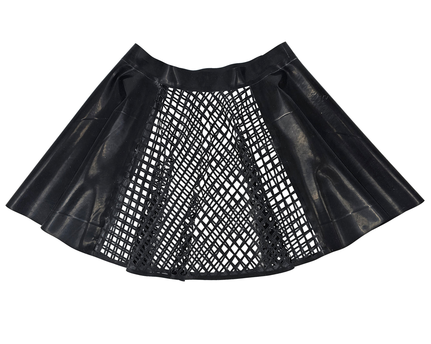 Lasercut latex fishnet panelled full circle skater skirt - Lottielatex