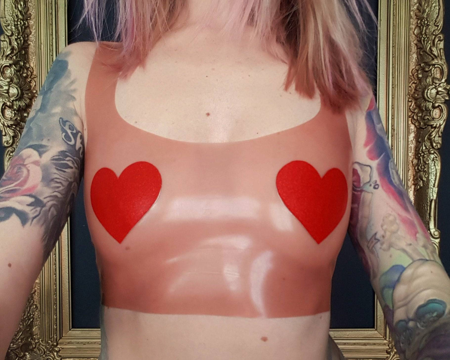 Latex crop top with hearts/dinos/shells