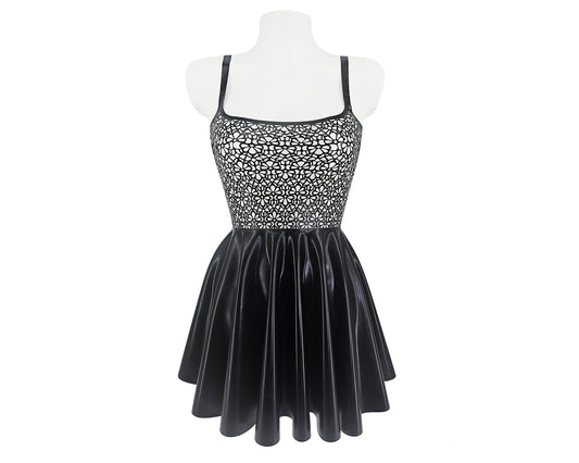 Lasercut latex lace skater dress - Lottielatex latex dress handmade in Belgium