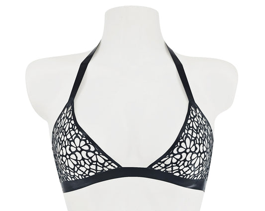 Lasercut latex lace halter bikini top - Lottielatex