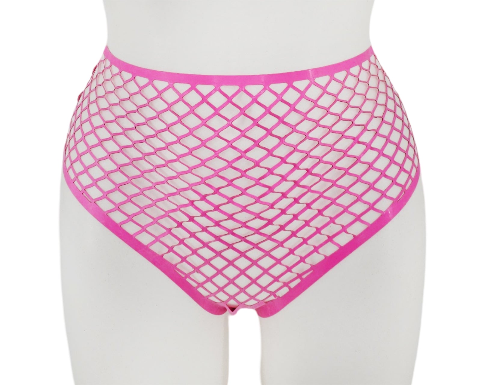 buy womens high waist fish net under Lasercut latex fishnet highwaist thong M / translucent pink