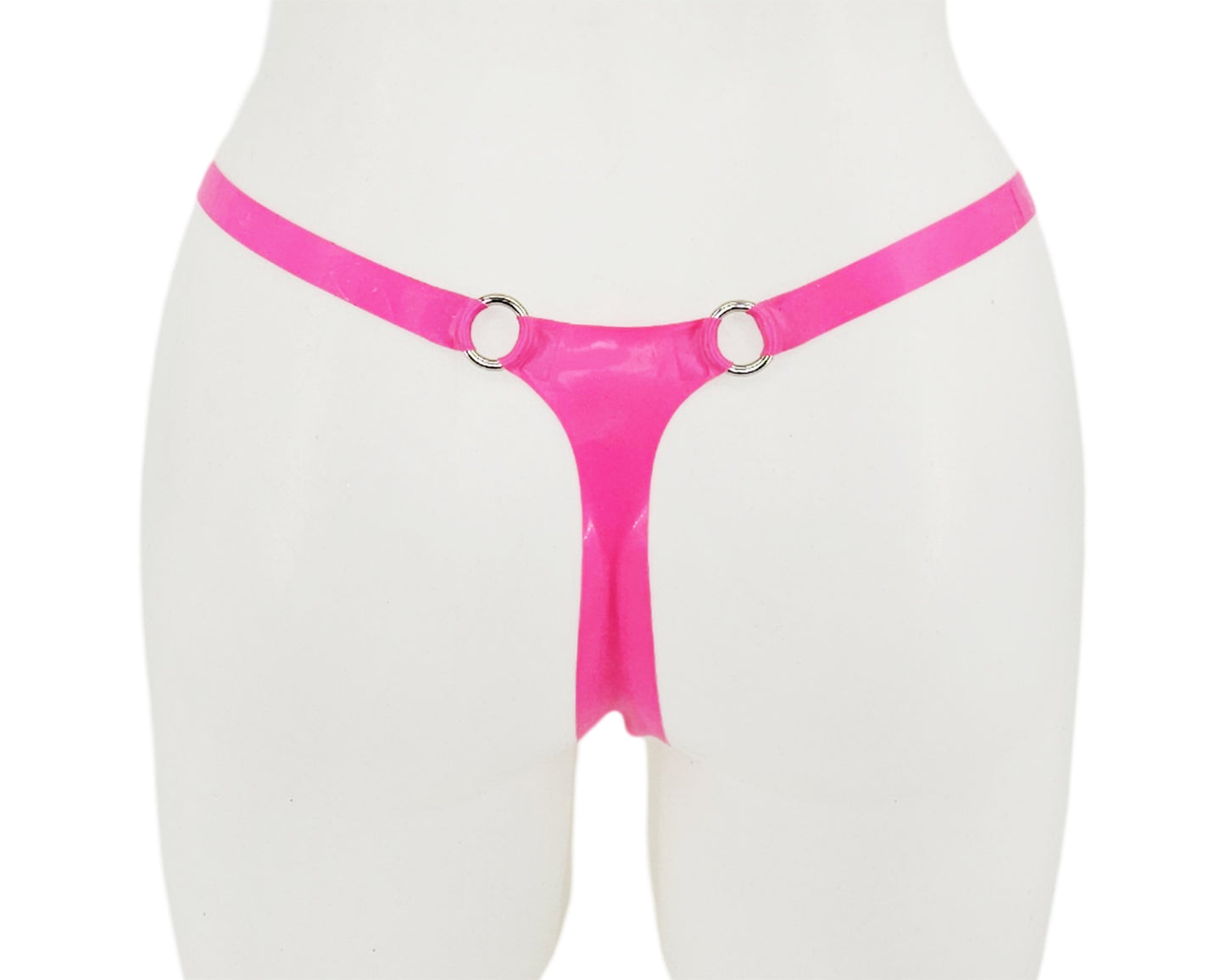 Lasercut latex fishnet thong with rings (silver, gold or rainbow) - Lottielatex