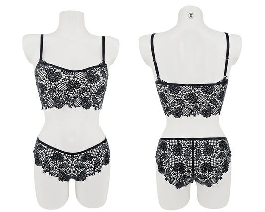 Latex flower lace bandeau top and panties set