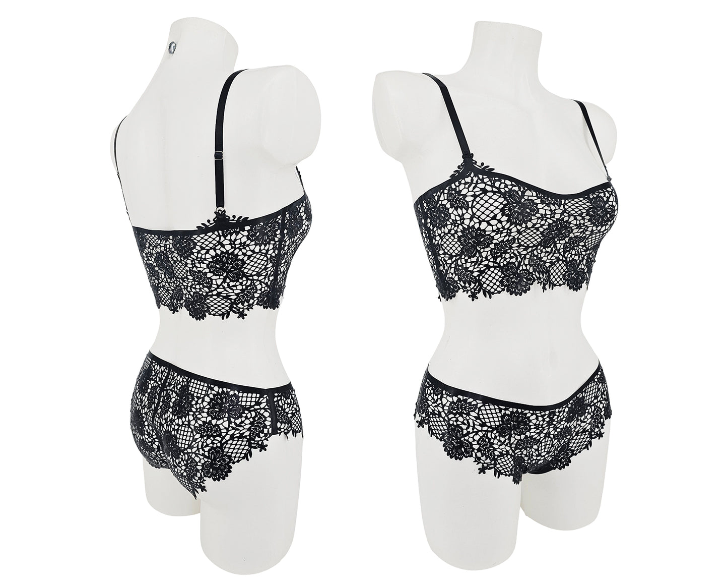 READY TO SHIP SIZE S Latex flower lace bandeau top and panties set (available in black, baby pink, red and plum)