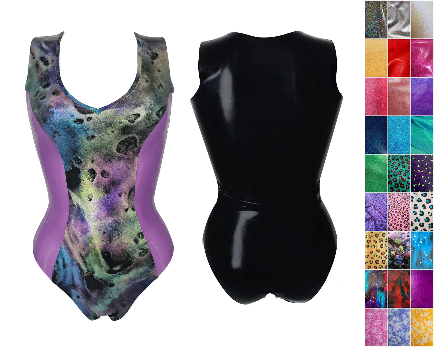Glitter/pattern latex paneled bodysuit