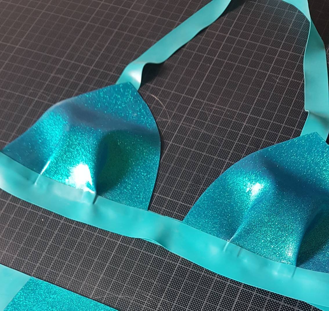 Glitter/pattern latex halter bikini top