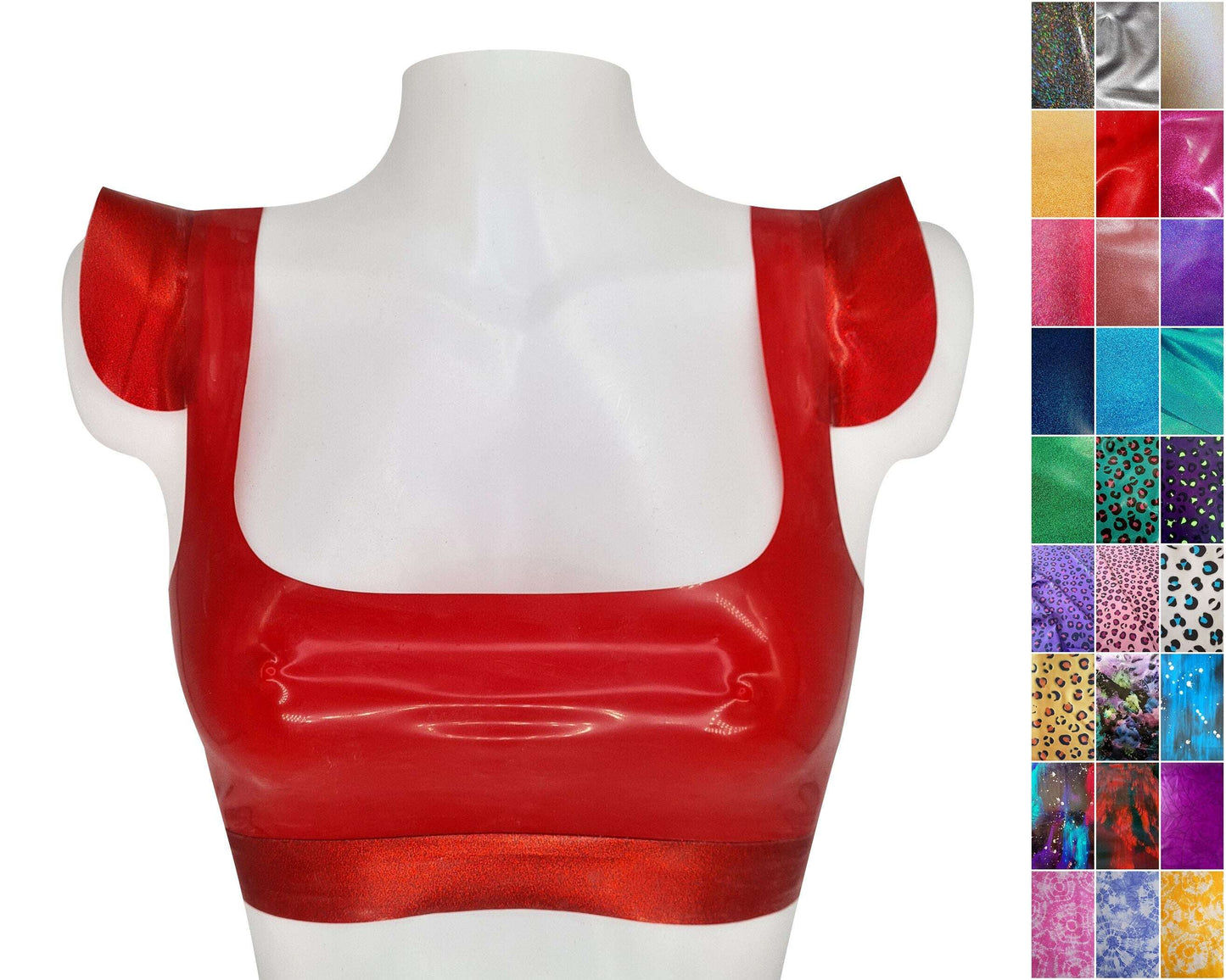 Latex crop top with glitter/pattern latex ruffles