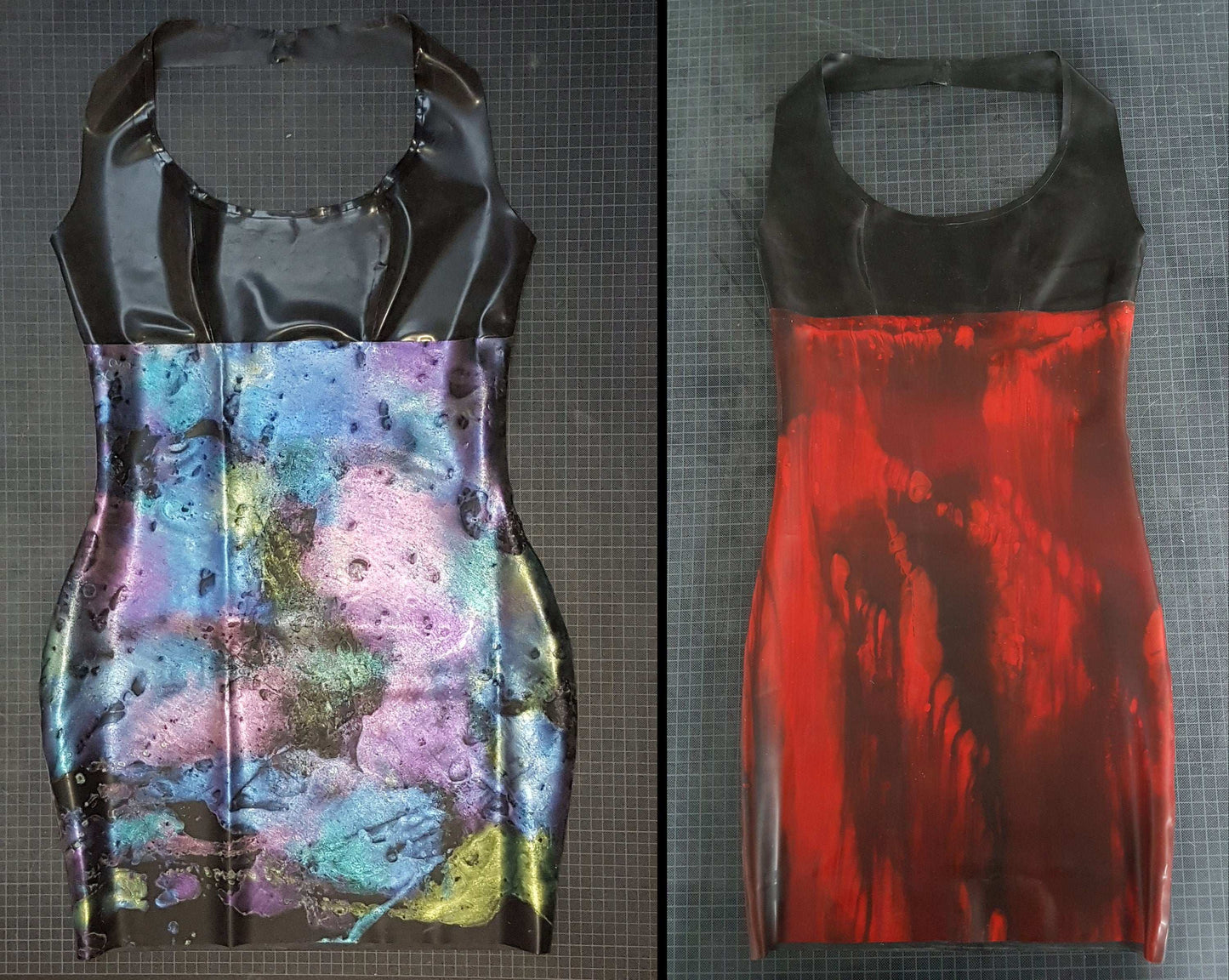 Glitter/pattern latex halter mini dress