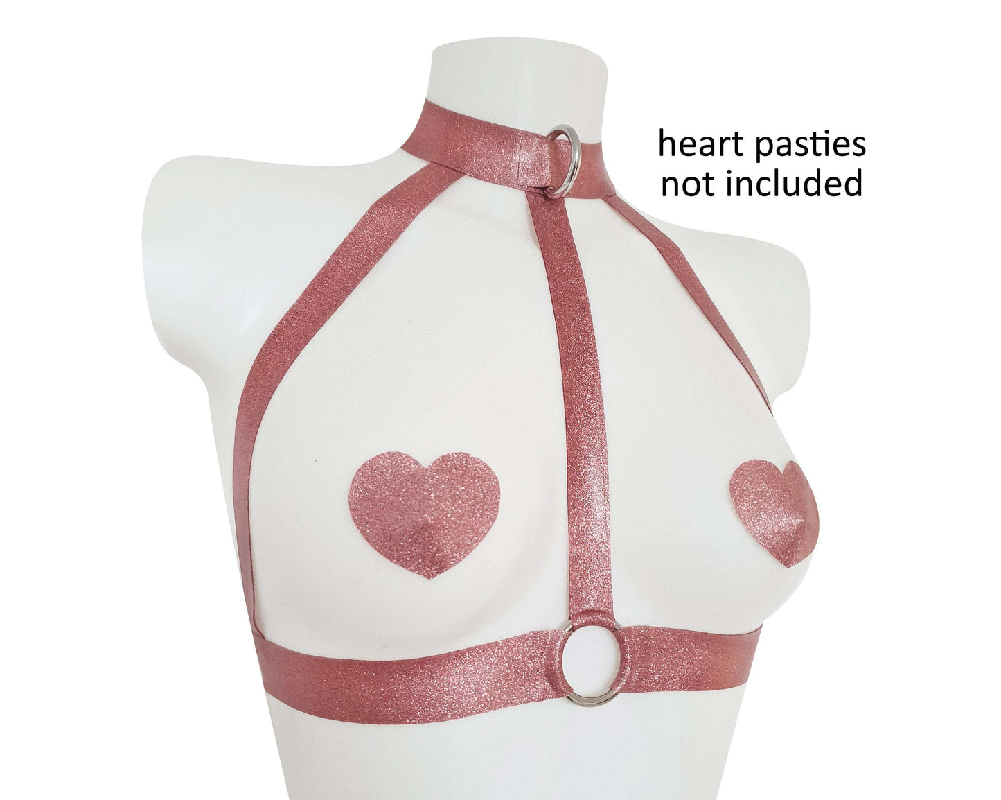 Heavy latex glitter harness with rings (silver, gold or rainbow hardware)