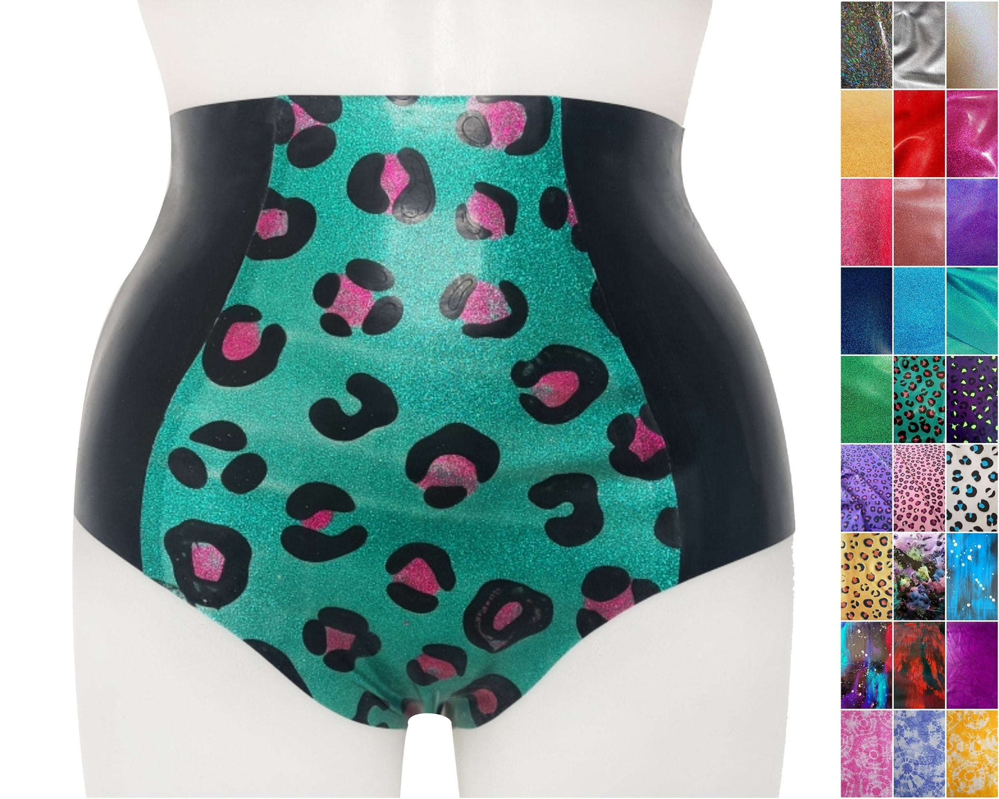 Glitter/pattern latex panel high waist panties