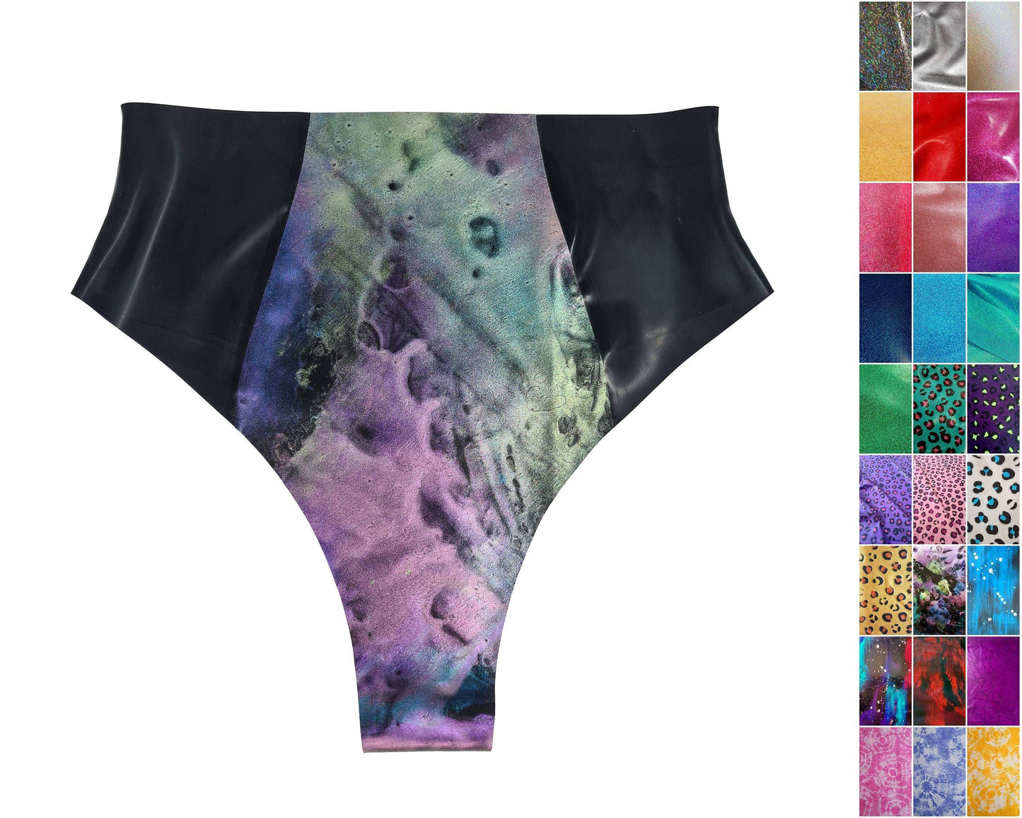 Glitter/pattern latex panel high waist thong
