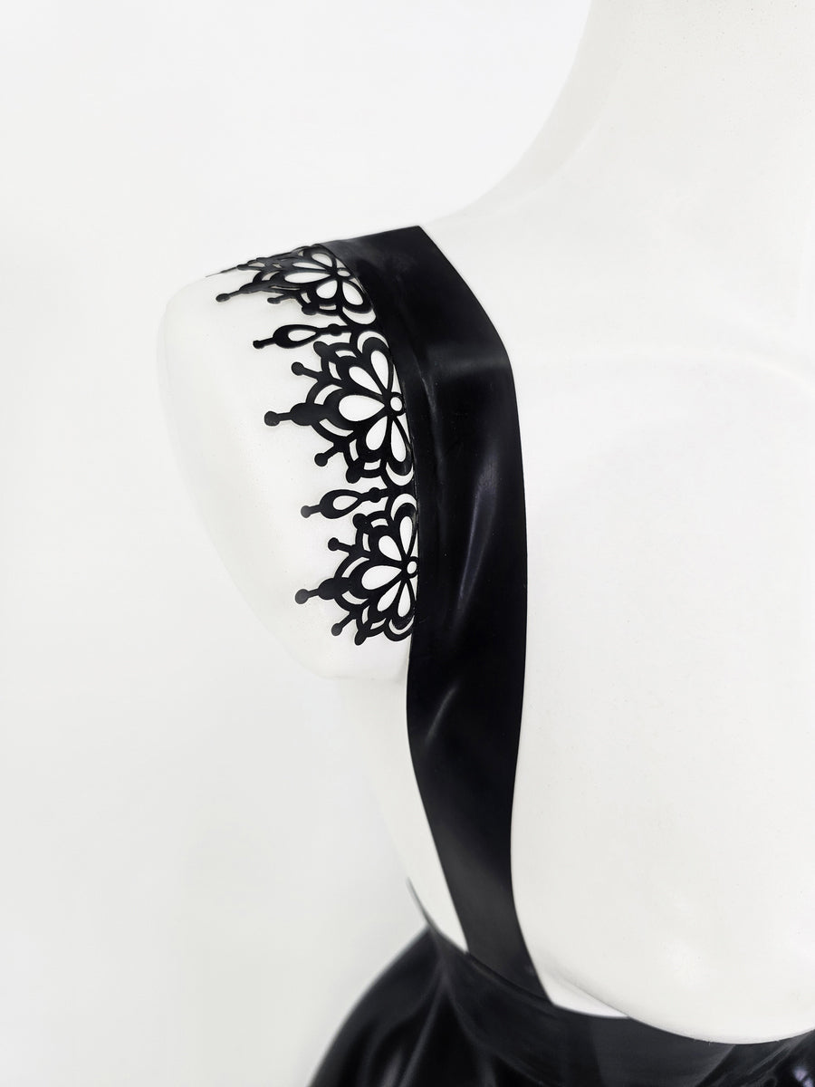 High waist latex skater skirt with lace and braces - Lottielatex