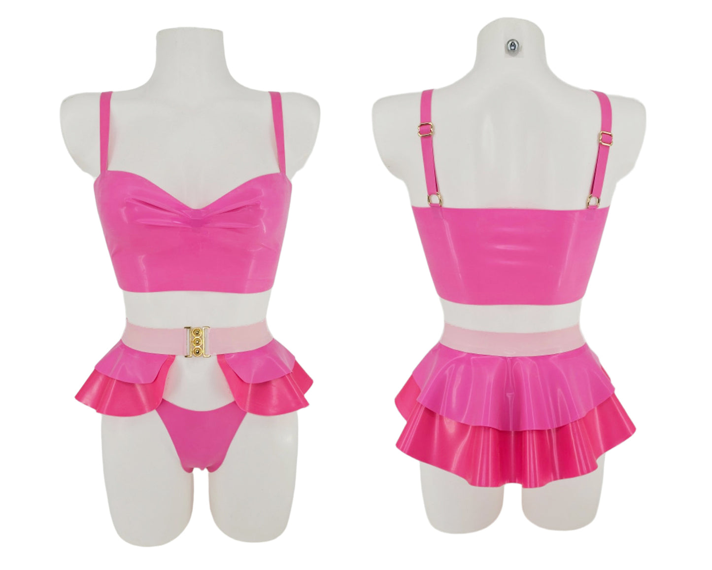 Latex bandeau top, peplum belt and thong set (straps optional) - Lottielatex