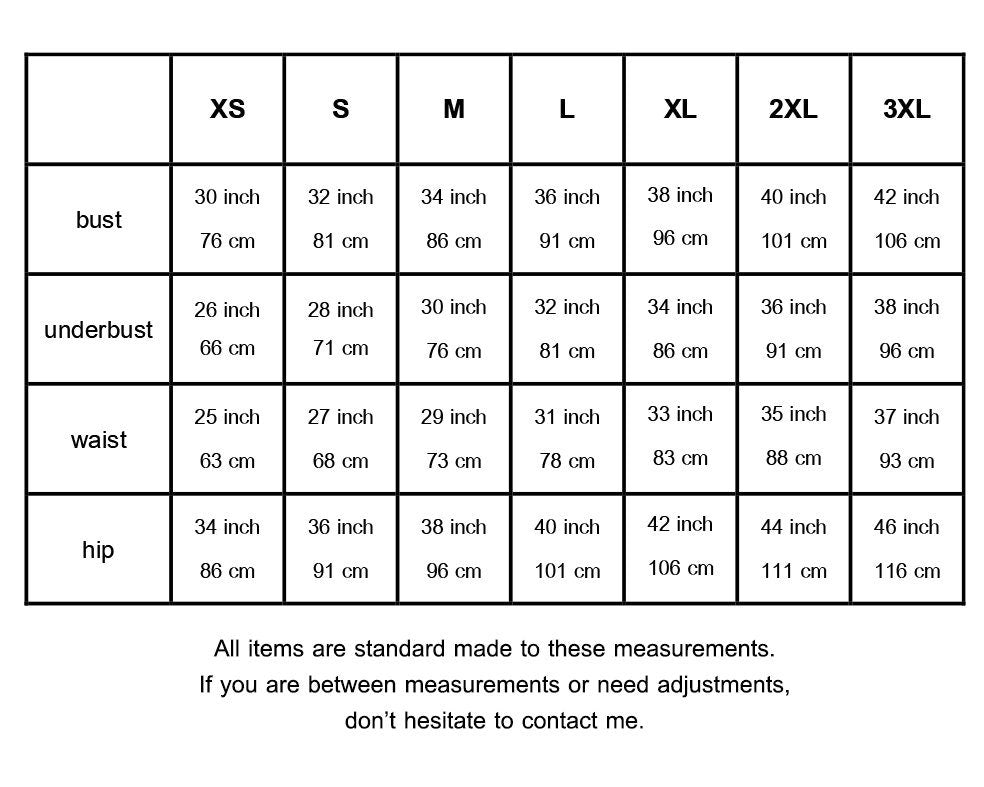 latex size chart lottie latex - handmade latex clothing from Belgium
