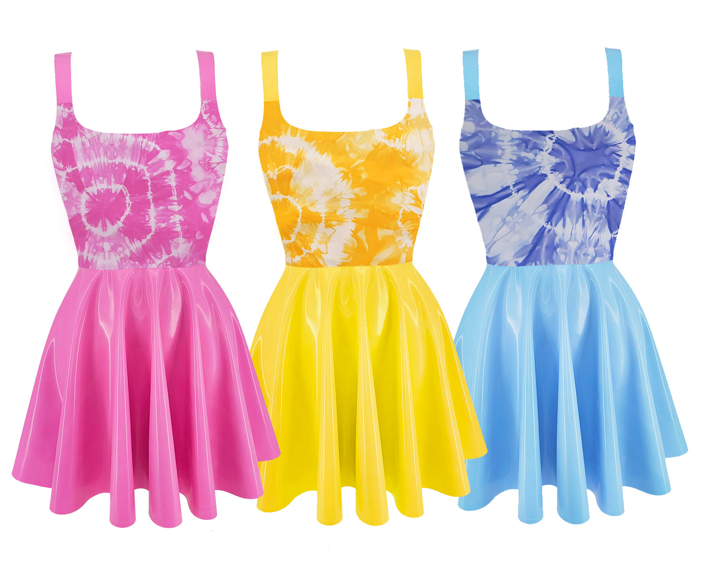 CLEARANCE Sizes XS-3XL Tie dye latex vest mini skater dress - Lottielatex