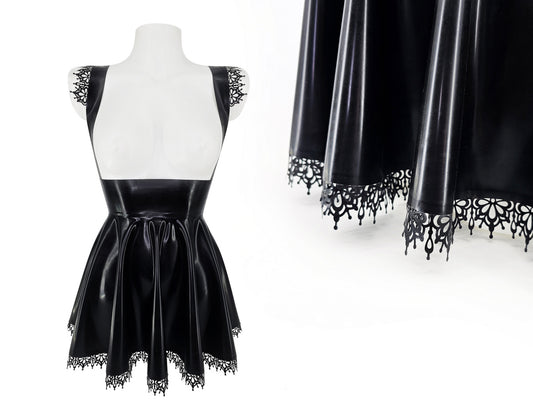 High waist latex skater skirt with lace and braces - Lottielatex