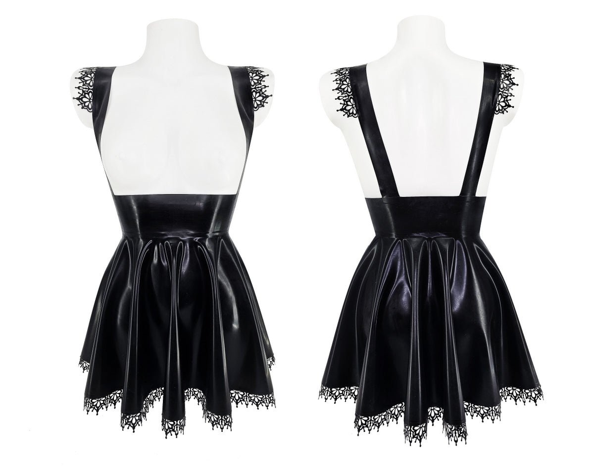 High waist latex skater skirt with lace and braces - Lottielatex