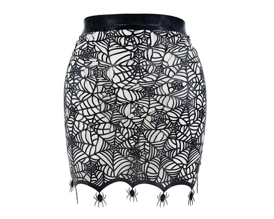 Latex spiderweb mini skirt