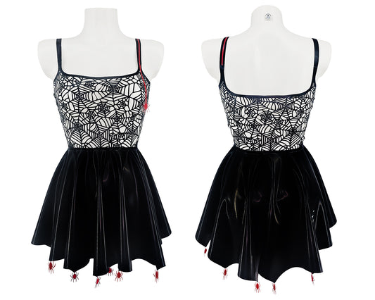 Lasercut latex spiderweb skater dress with spiders