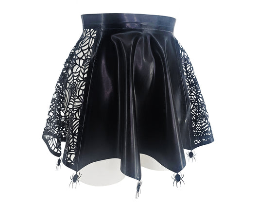 Lasercut latex spiderweb panelled full circle skater skirt
