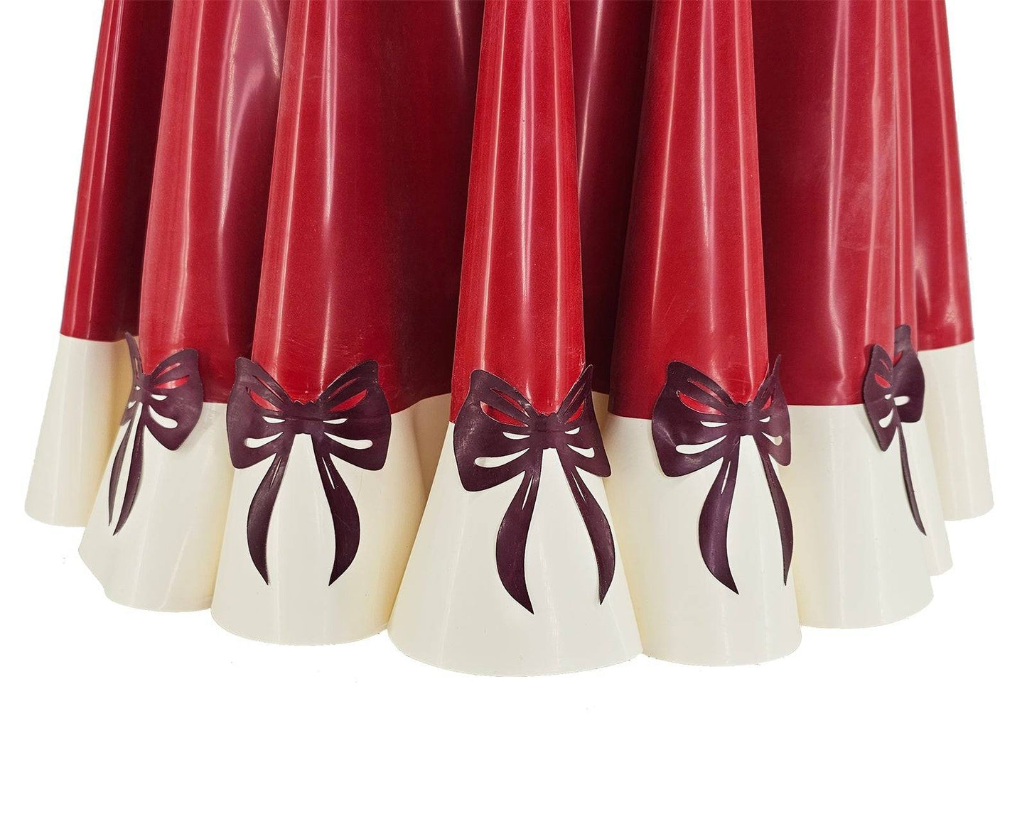 Latex skater dress with ruffles and bows