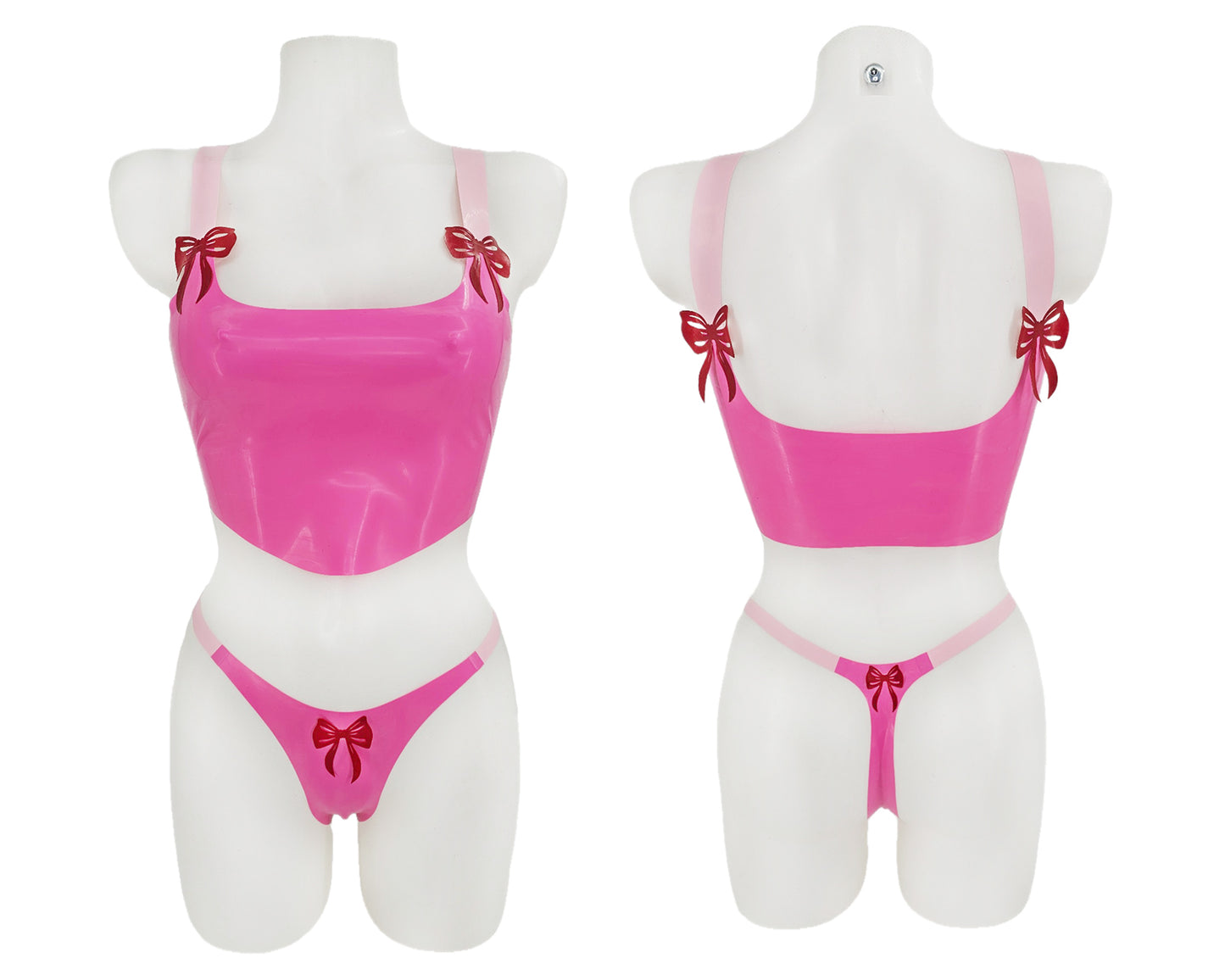 READY TO SHIP SIZE S Latex top and thong set with lasercut bows - Lottielatex