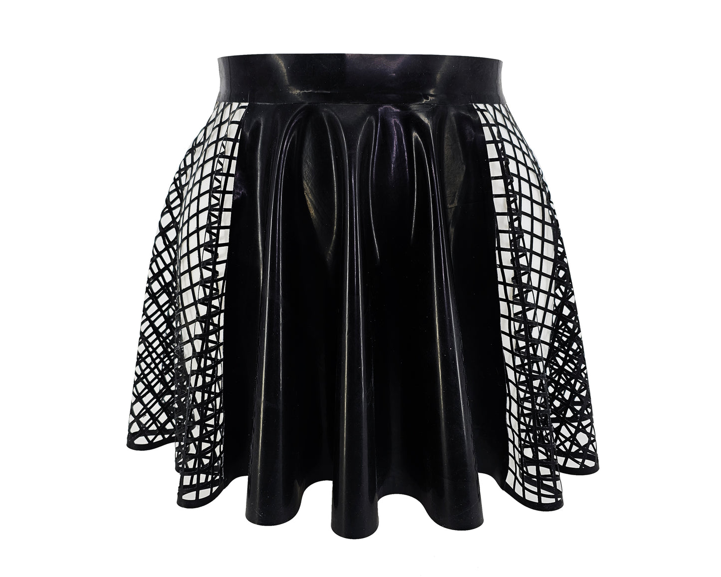 Lasercut latex fishnet panelled full circle skater skirt - Lottielatex