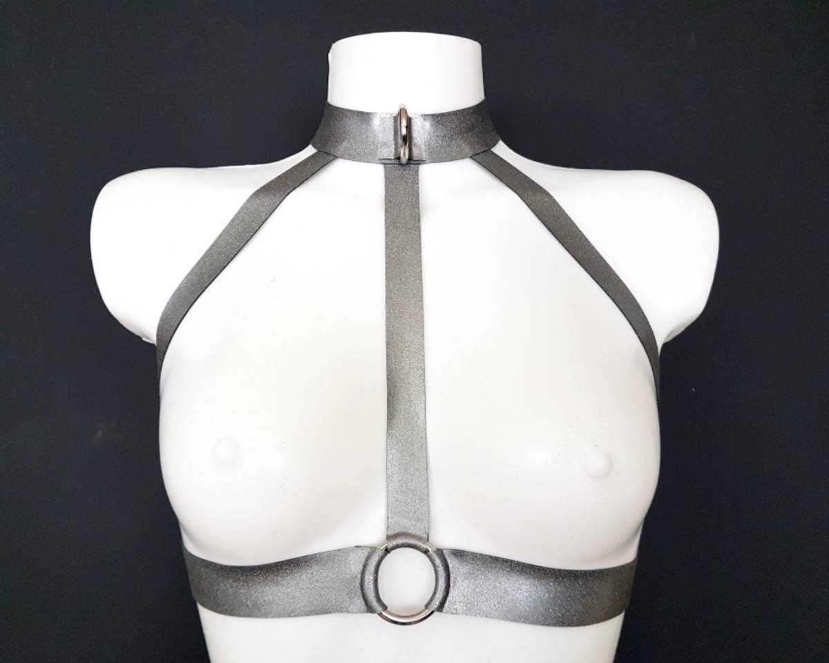 Heavy latex glitter harness with rings (silver, gold or rainbow hardware) - Lottielatex