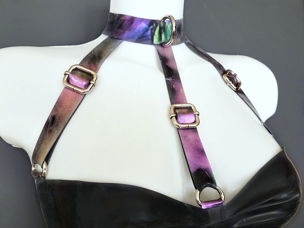 Latex harness bandeau mini dress (silver, gold or rainbow hardware) - Lottielatex