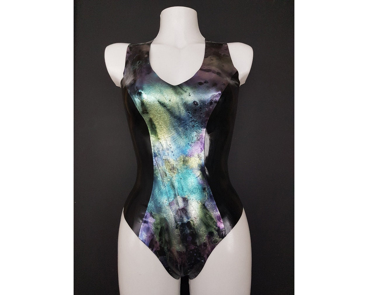 Glitter/pattern latex paneled bodysuit - Lottielatex