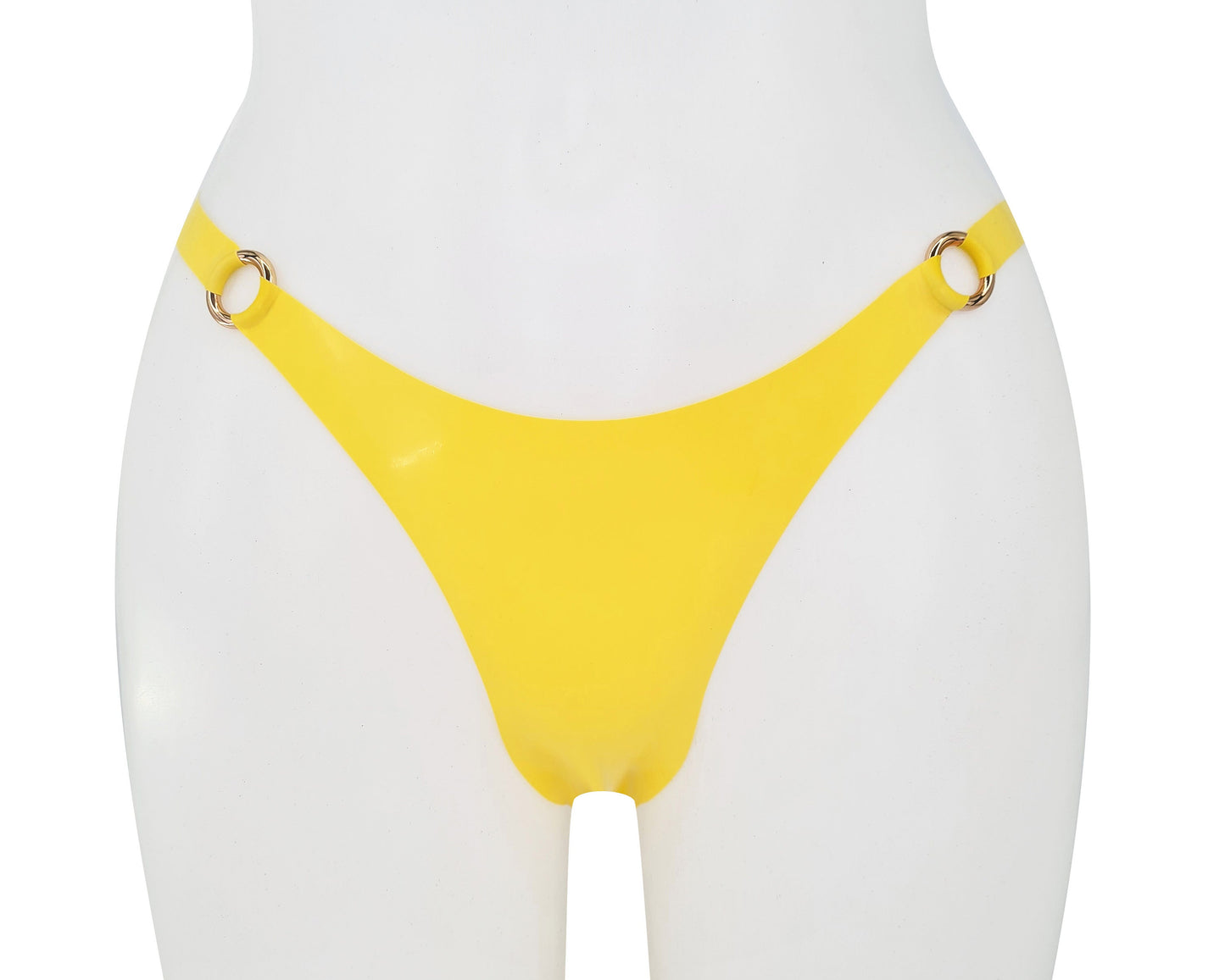 Latex top and thong bikini set with rings (silver, gold or rainbow rings) - Lottielatex