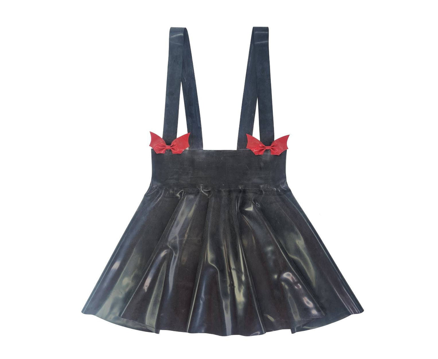 Bat bows high waist latex full circle mini skater skirt with braces - Lottielatex
