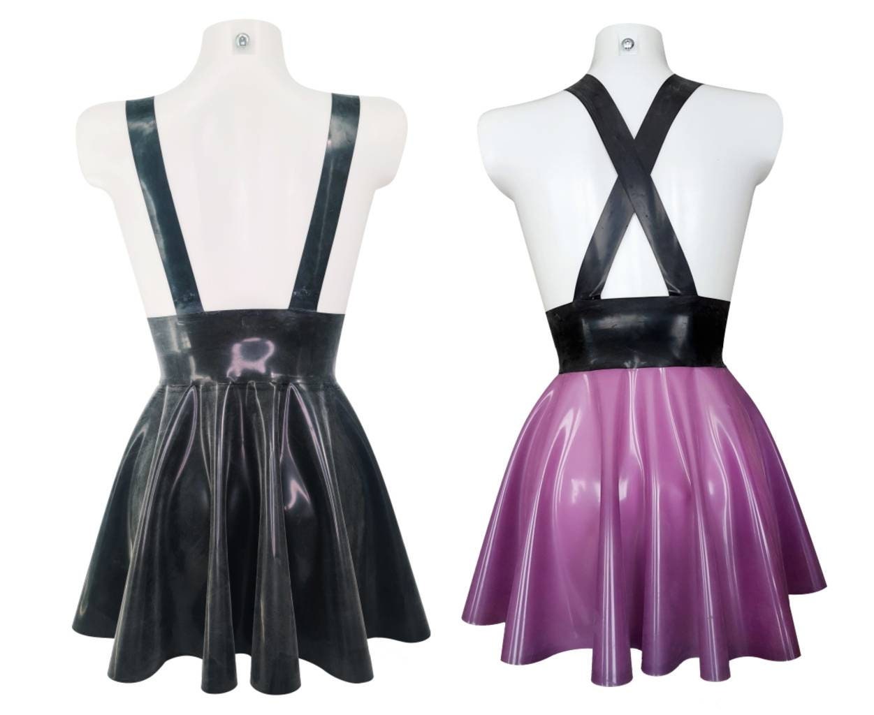 High waist latex full circle mini skater skirt with braces - Lottielatex