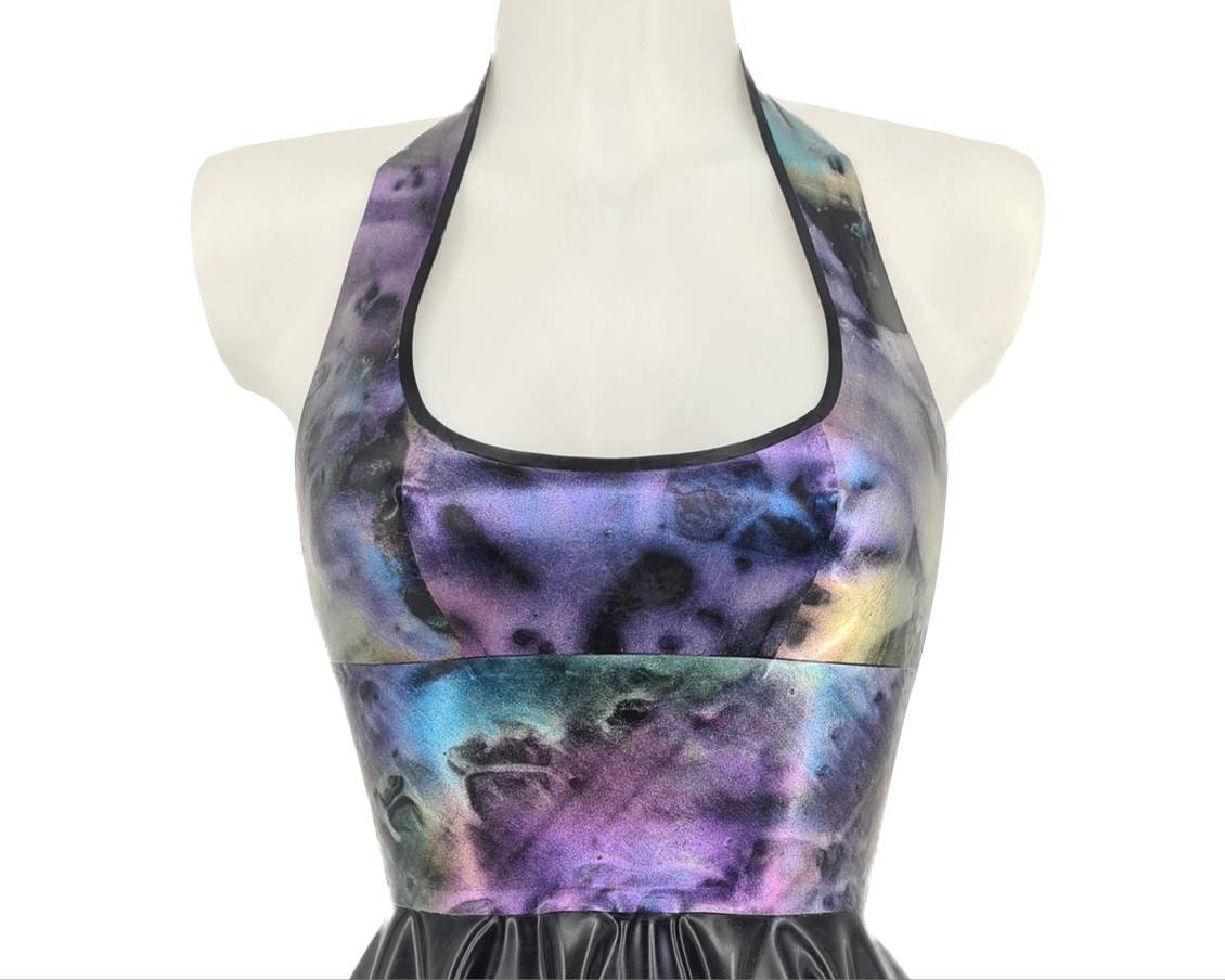 Glitter/pattern latex halter mini skater dress - Lottielatex