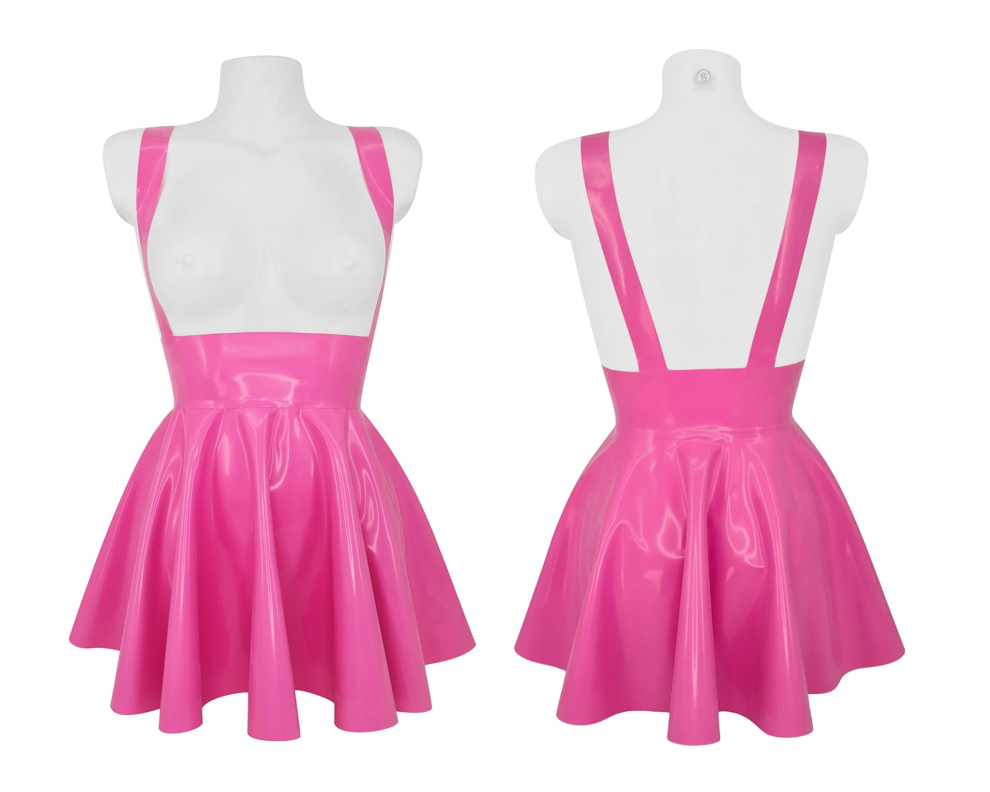 High waist latex full circle mini skater skirt with braces - Lottielatex