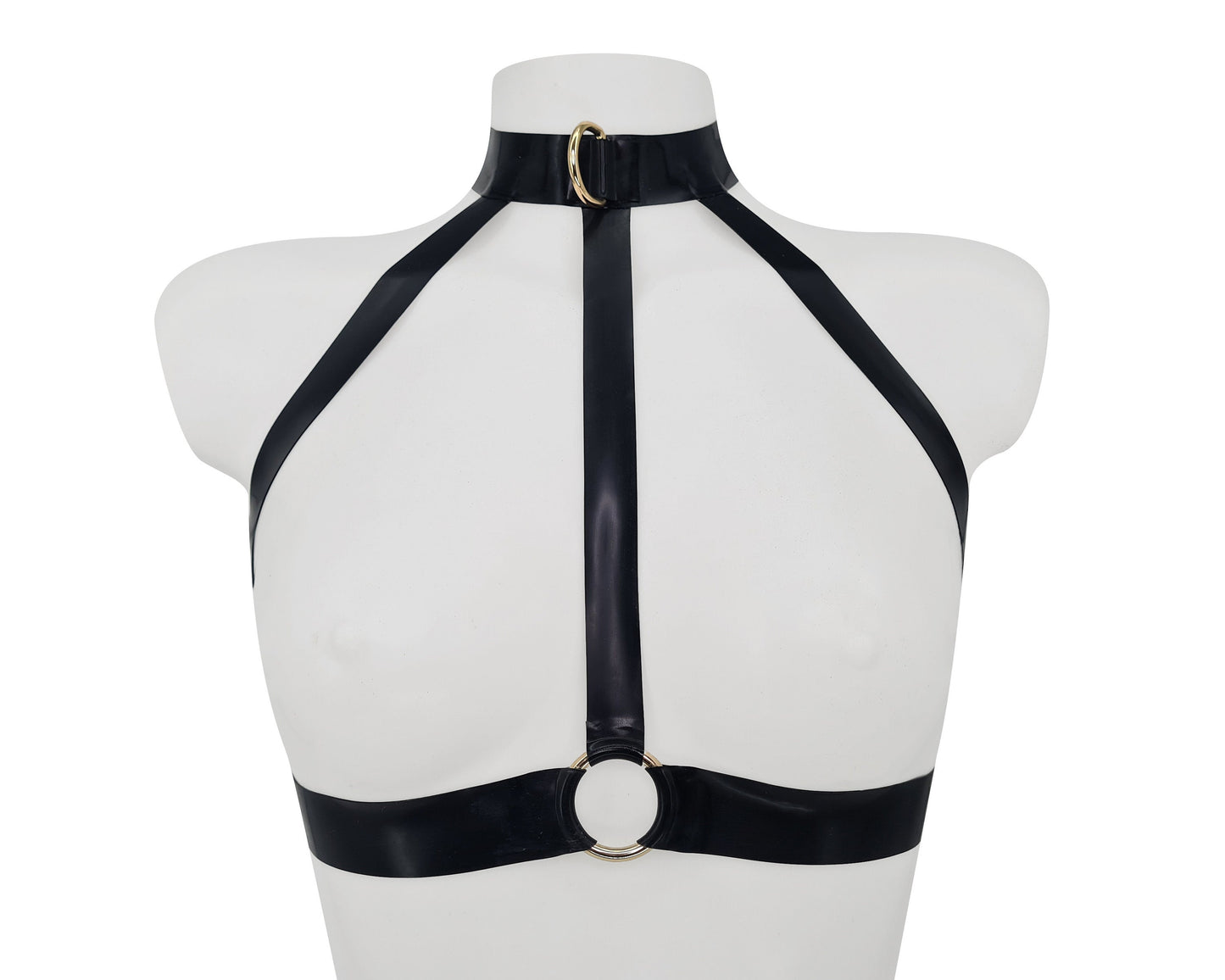 Heavy latex harness with rings (silver, gold or rainbow hardware) - Lottielatex