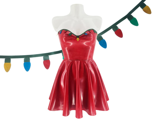 Latex Christmas lights garland bandeau skater dress