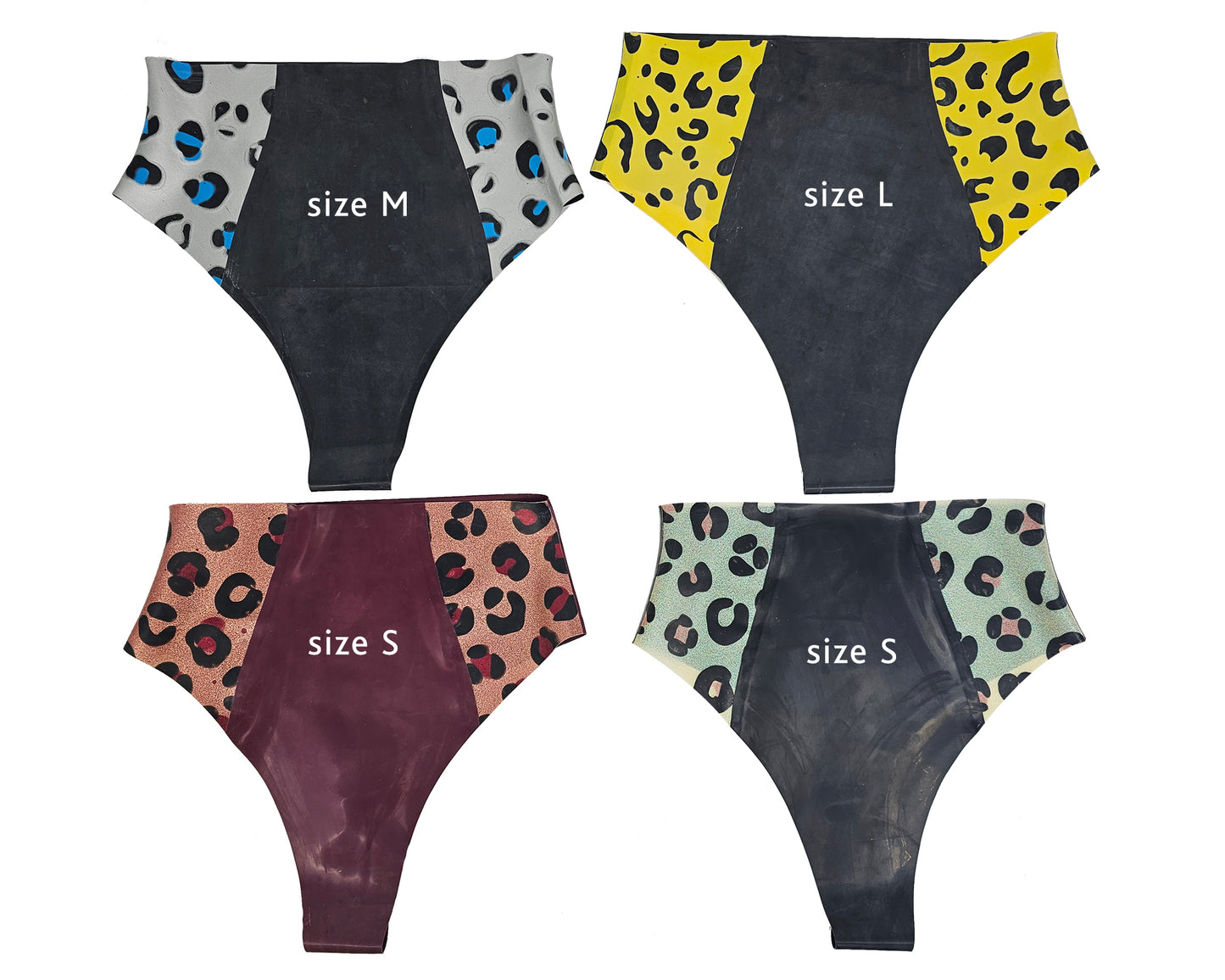 READY TO SHIP Sizes S - L Latex high waist leopard panel thong