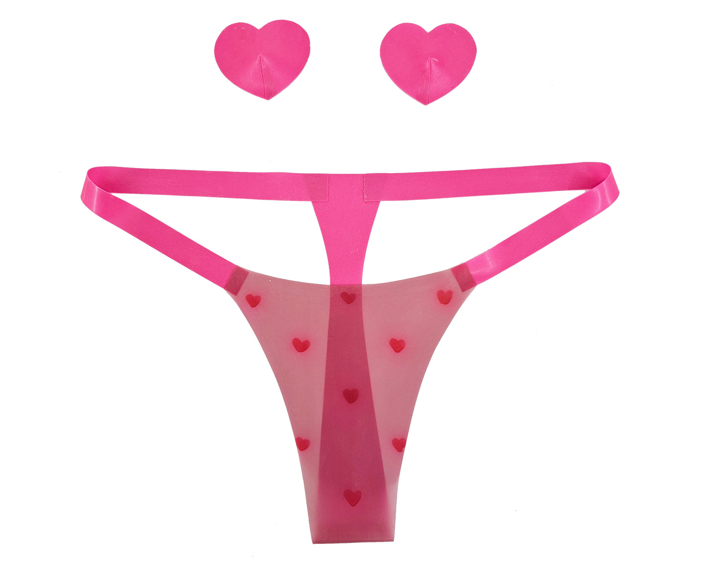 CLEARANCE sizes XS to XL Heart latex thong and pasties gift set