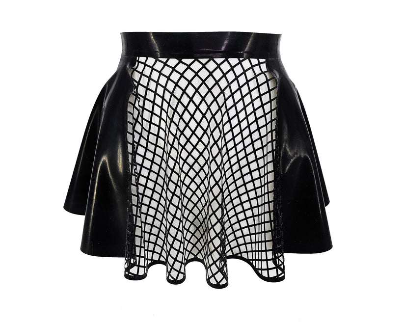 Lasercut latex fishnet panelled full circle skater skirt – Lottielatex
