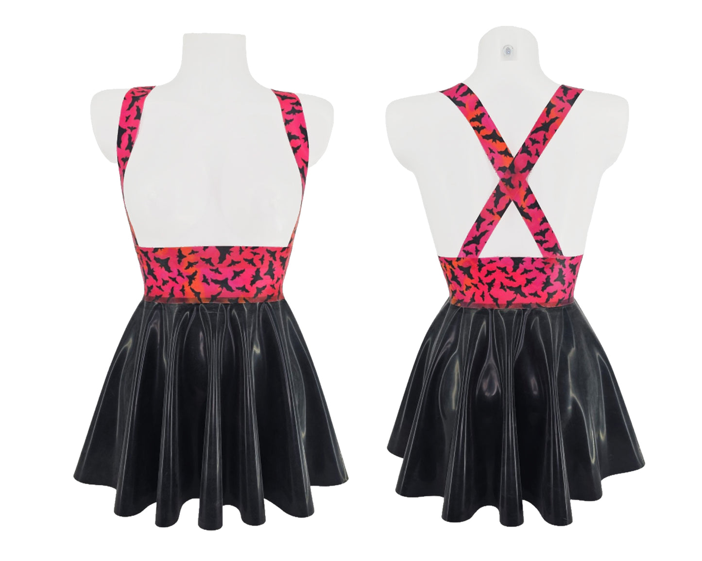 Halloween latex high waist mini skater skirt with braces