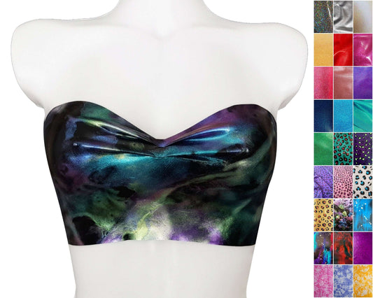 Glitter/pattern latex bandeau top lottie latex