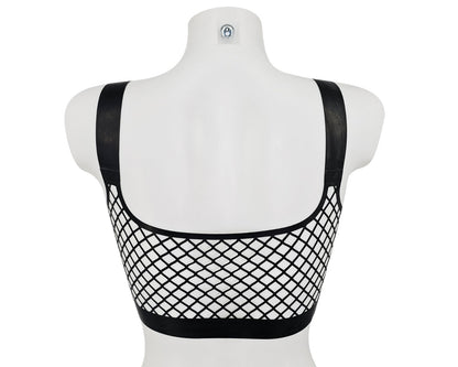 Lasercut latex fishnet crop top black - Lottielatex