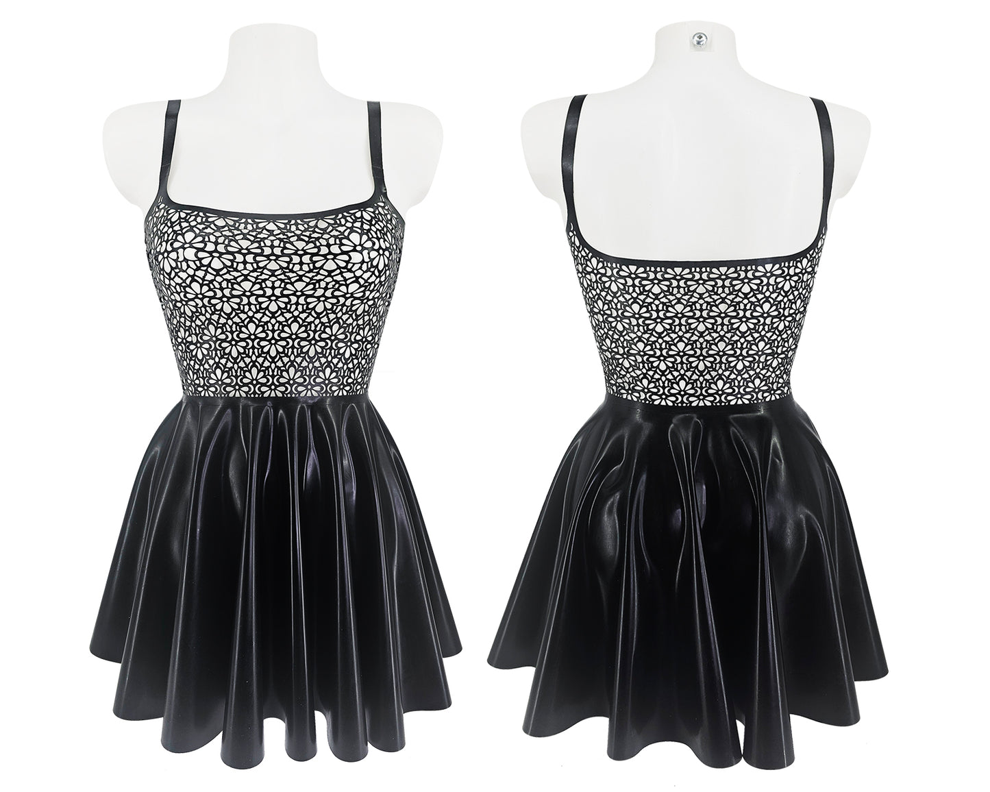 Lasercut latex lace skater dress - Lottielatex latex dress handmade in Belgium